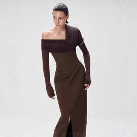 工厂货源高品质跨境女装东南亚90度缩褶领设计修色包臀连衣裙多色