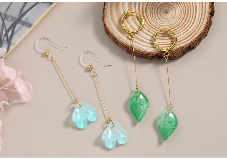 Drop Earrings, Ear Cuffs Classification 1 Pair Elegant Petal Leaf Resin Glass Titanium Steel Drop Earrings Ear Cuffs