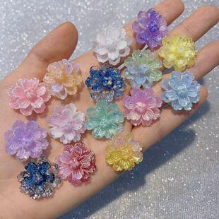 Firefly suspended ice through double hibiscus flower [card 2.3cm] handmade DIY jewelry-luminous resin flower