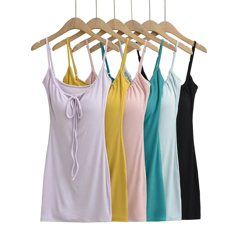 Refreshing Dopamine Summer Sunshine Flavor Summer Pure Desire Lace-Up Short Suspender Dress with Built-In Breast Pads and Hip-Covering