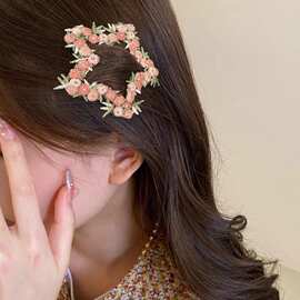 田园韩系甜美之恋新款花朵爱心发夹花朵头饰小清新抓夹2025新款