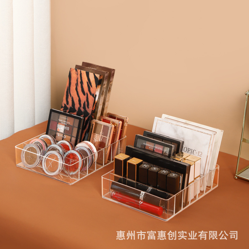 Bandeja de sombra de ojos caja de almacenamiento de cosméticos lápiz labial pastel en polvo Blush rack de almacenamiento de escritorio cajón de plástico transparente dividido