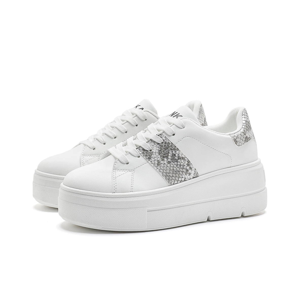 Cross-Border Women's Shoes with Sequins and Snake Print, Thick-Soled White Sneakers for Women, Height-Increasing Platform Shoes, Versatile Casual Women's Shoes