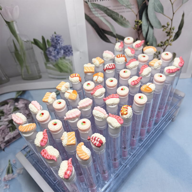 Cartoon salmon sushi style test tube eyelash brush, eyelash tattoo beauty tool, transparent tube sanitary eyelash brush
