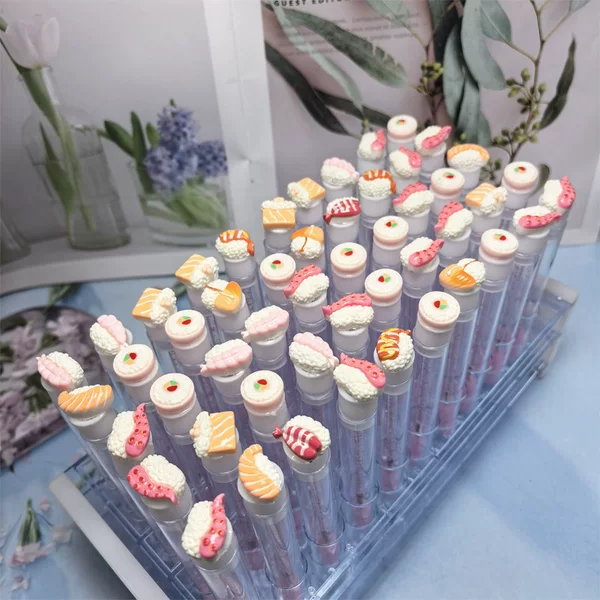 Cartoon salmon sushi style test tube eyelash brush, eyelash tattoo beauty tool, transparent tube sanitary eyelash brush