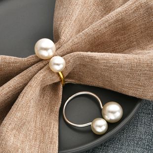 Cross-border Amazon New Hotel Supplies Color Preservation Plating Gold U-shaped Napkin Ring Highlight Pearl Napkin Ring