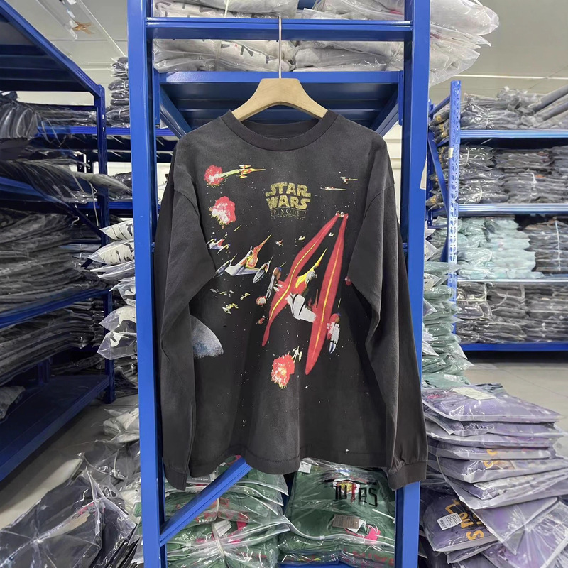 Saint × Star Wars Star Wars Fighter Full-Print Casual Versatile Retro Vintage Long-Sleeved T-Shirt