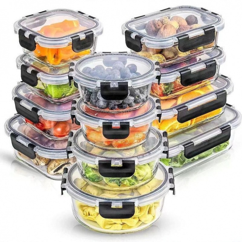 Food-Grade Round Glass Crisper, Heat-Resistant Glass Lunch Box for Microwave Oven, High Borosilicate Crisper Bowl Food-Grade Round Glass Crisper, Heat-Resistant Glass Lunch Box for Microwave Oven, High Borosilicate Crisper Bowl