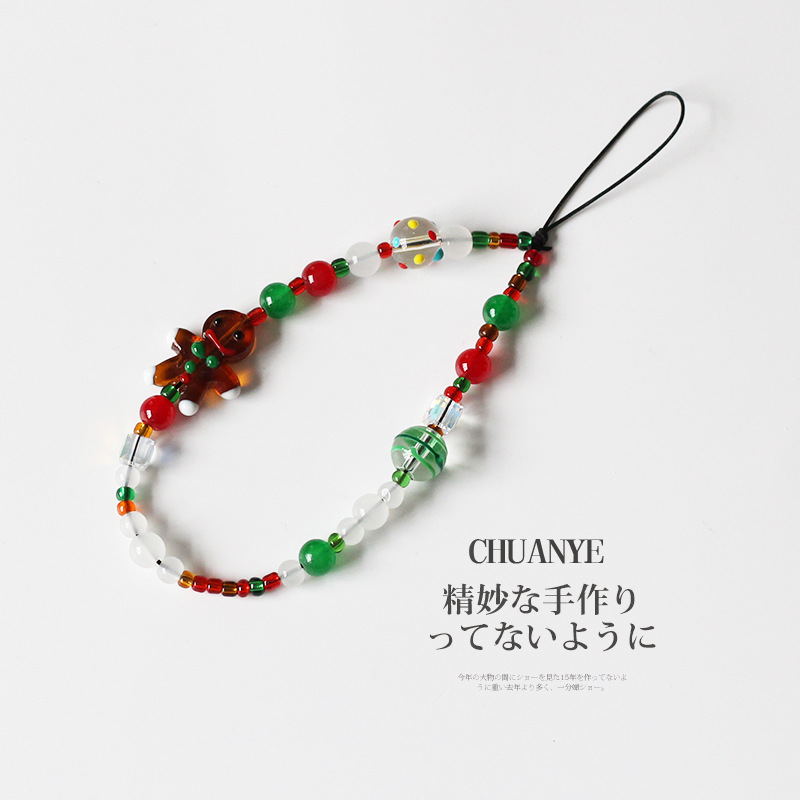 Christmas jewelry Gingerbread Man color beaded mobile phone chain TikTok same handmade diy wrist anti-lost chain