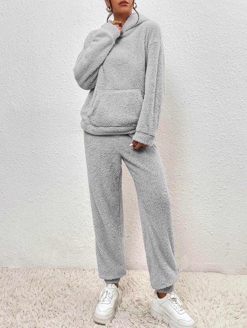 Cross-border Autumn Winter New European And American Casual Women's Clothing, Solid Color Plush Hooded_ecoleips.com
