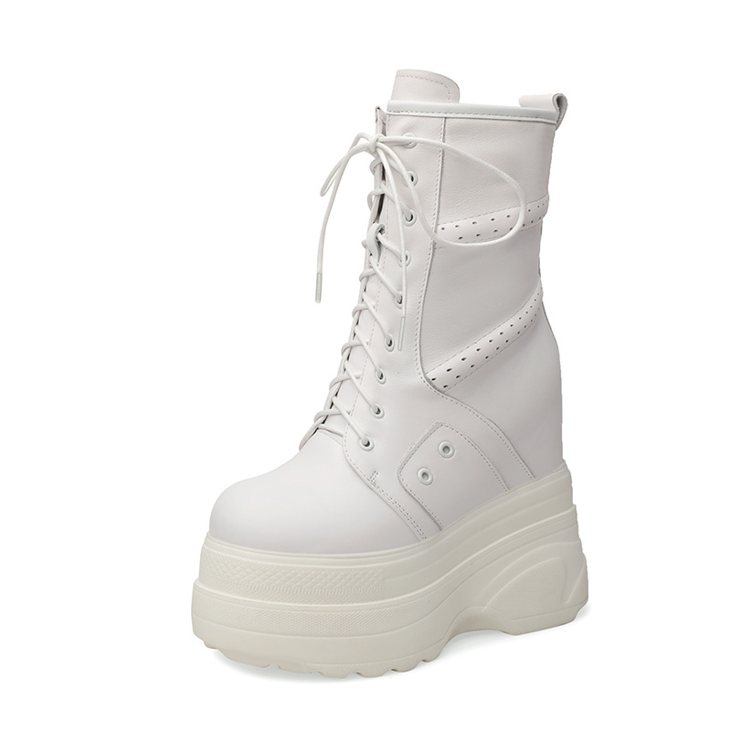 Boot nữ cổ thấp đế dày platform gót 14 cm phong cách Anh Quốc — Lót nhung đen chi tiết 7