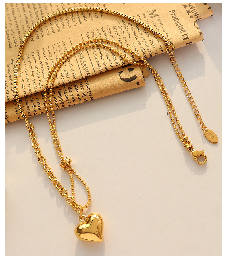 Fashion Simple Heart-Shaped Pendant Stitching Titanium Steel Necklace_colorza_4