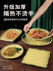 火鍋菜盤仿竹編燒烤店專用盤子密胺餐具創意小吃盤簸箕盤子涼菜盤