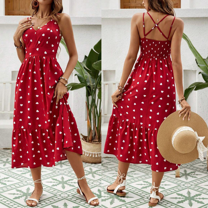 2024 Amazon new SHEIN VCAY Valentine's Day summer women's heart-shaped printed thin shoulder strap jumpsuit