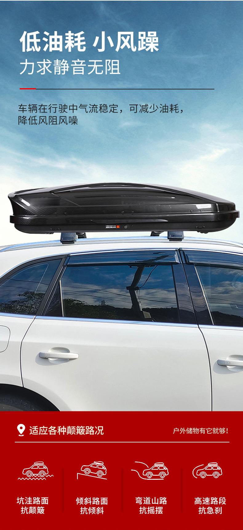 Large-Capacity Car Roof Luggage Box, Universal for Suvs, Carbon Fiber Pattern, Thickened, Waterproof, Sun-Proof Travel Box, No-Drill Installation