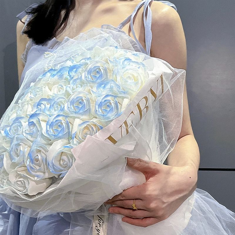碎冰蓝玫瑰香皂永生花送男女朋友圣诞节礼物生日礼物成品花束|undefined