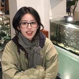 清冷氛围感日系文艺针织条纹围巾女时髦百搭凹造型小围脖秋冬保暖