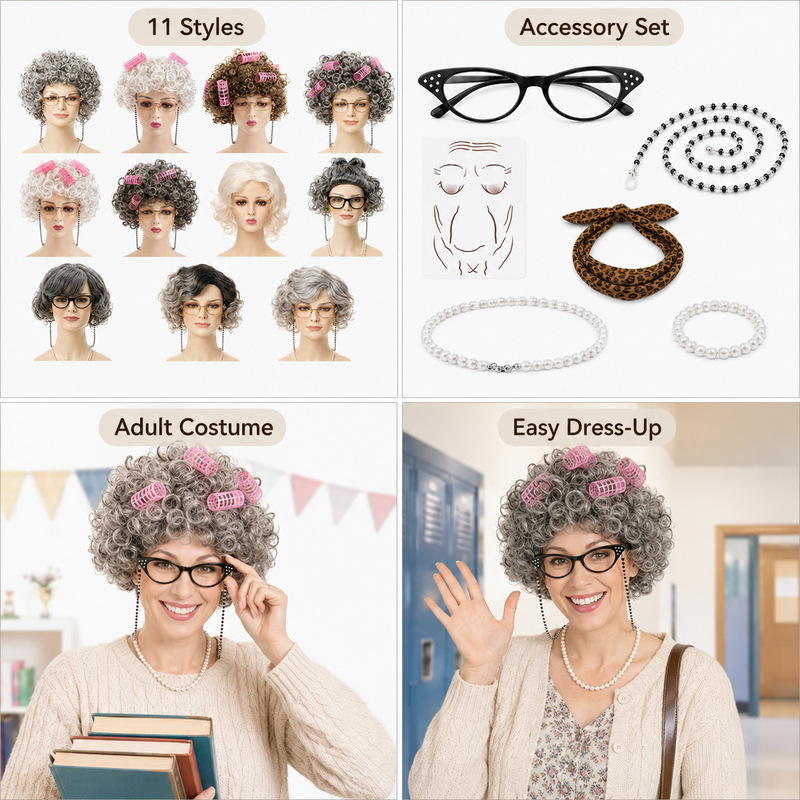 Amazon's best-selling old lady wig for cosplay, Halloween old lady wig, costume wig for old man or elderly person