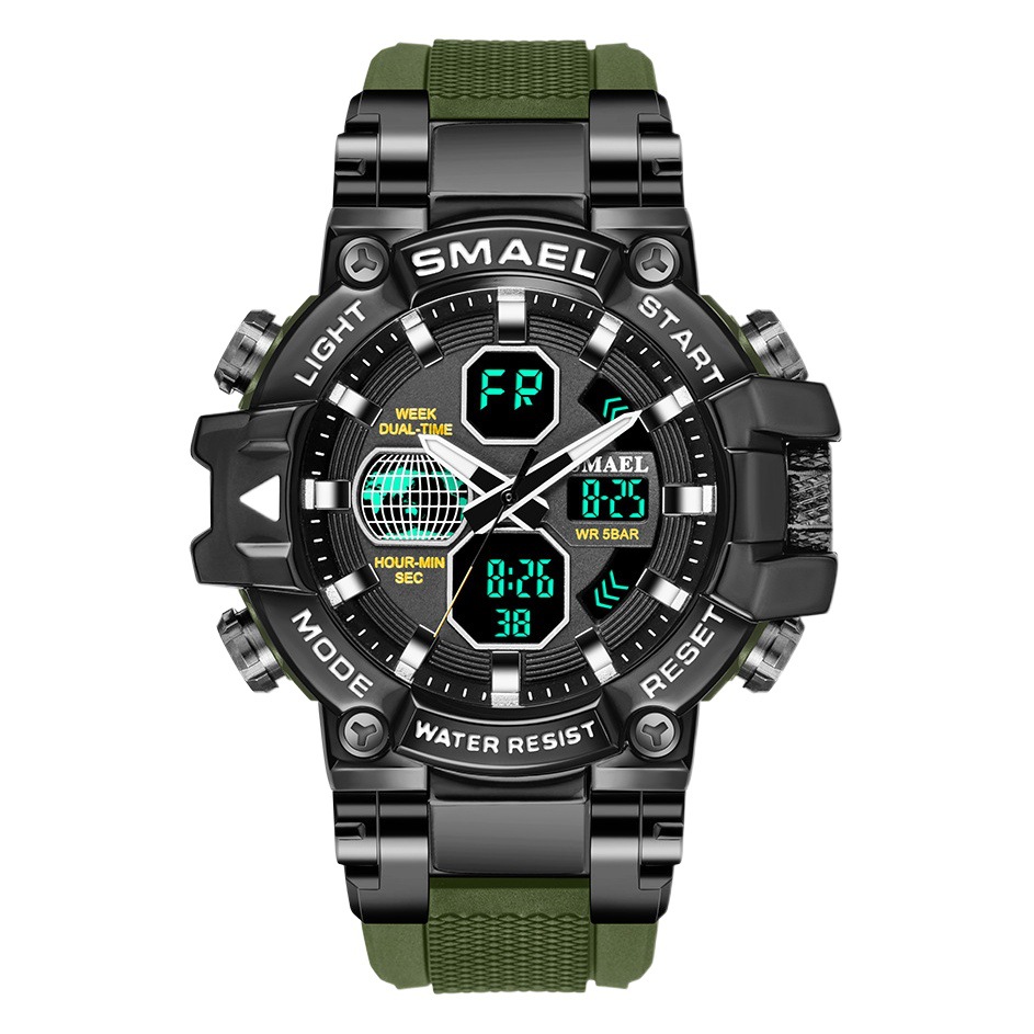 Smael Smale 8027 nuevo movimiento dual Pantalla de luz fría corriendo segundos tiempo reloj despertador deportes al aire libre