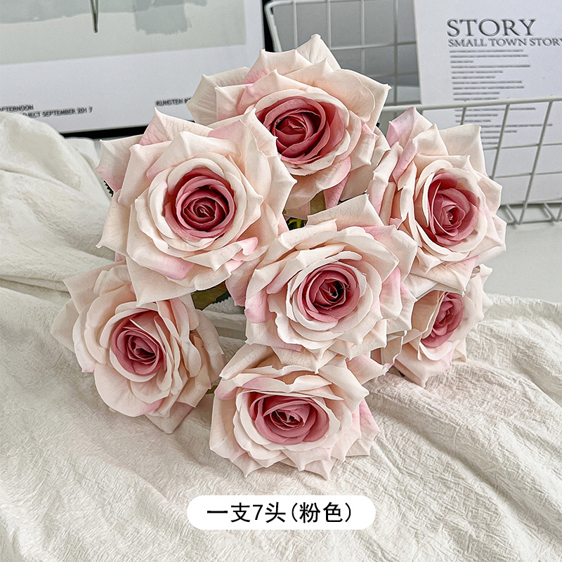 7 cabezas capuchino en relieve ramo de rosas flores artificiales boda decoración de coche flores falsas ramo de flores secas sentido de alta gama