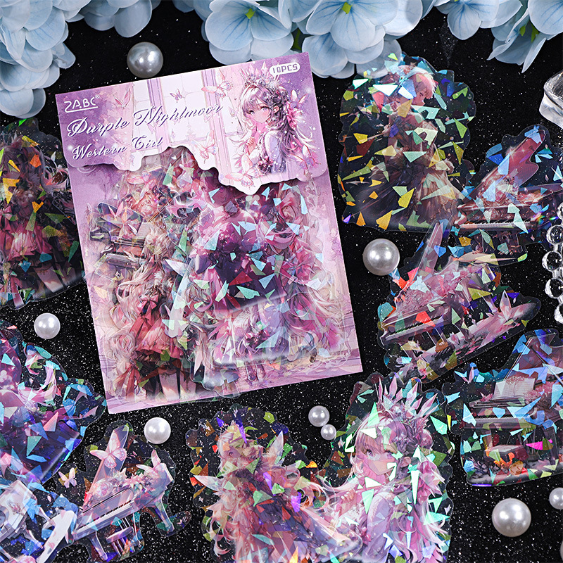 Conchas láser de niña occidental transparente impermeable pet pegatinas de cuentas de mano bolsas diy diarios de mano decoración pegatinas de papelería