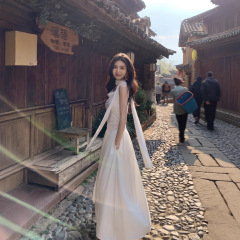 MULVAN 恋综女主 气质荡领连衣裙女设计感可拆飘带拼接针织背心裙