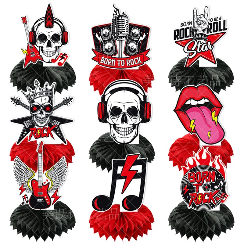 Tema de rock Música Decoración de fiesta Decoración de panal de nido de abeja Decoración de escritorio de cumpleaños Decoración de panal de nido Decoración de rock