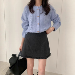 苏珊 2025秋季新款温柔风气质木耳边拼接显瘦半身A字短裙女27033