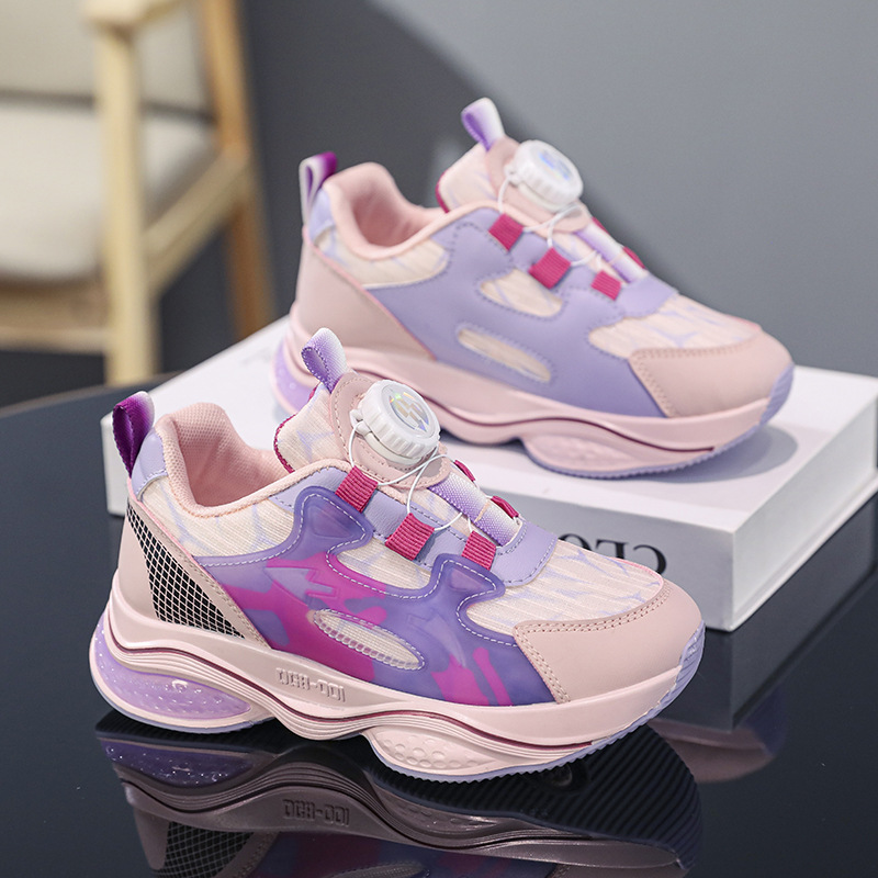 批發兒童運動鞋旋轉紐扣男女中大童跑步鞋四季潮鞋防滑厚底休閒鞋