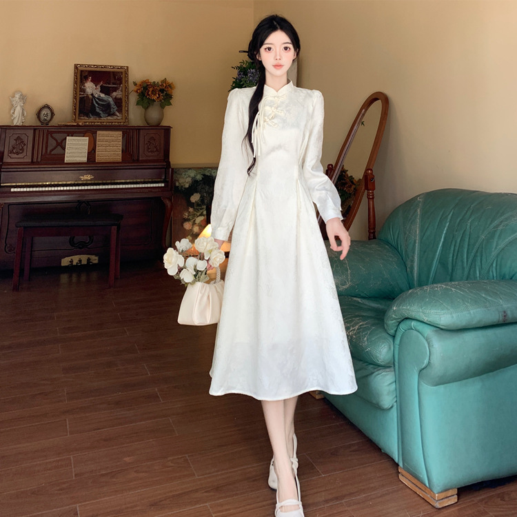 冬新款新中式改良旗袍显瘦连衣裙女国风高级感大衣内搭打底长裙|undefined