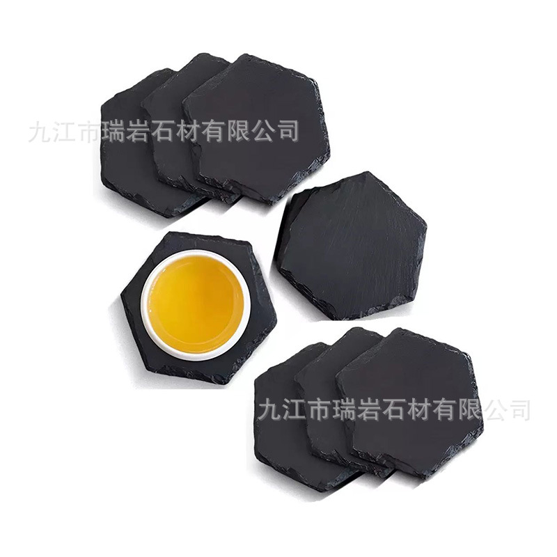 Posavasos de roca natural al por mayor de fábrica Posavasos de pizarra redonda de estilo japonés, almohadillas de aislamiento térmico, posavasos de pizarra de Amazon transfronterizos