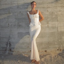 JFL6475JFL6587新款2025夏ins气质方领蕾丝花边上衣高腰修身显瘦