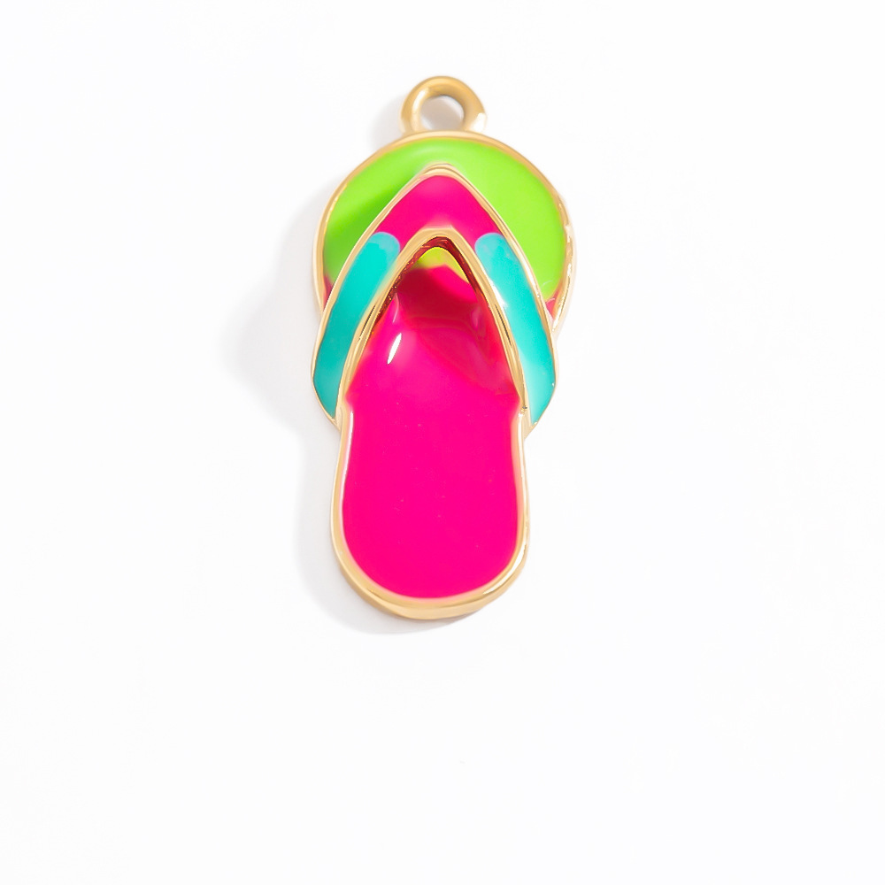 304 Stainless Steel Material 1 Piece 304 Stainless Steel PVD Coated Real Gold Plated Slippers Apple Ice Cream Polished Pendant DIY Ornament Accessories