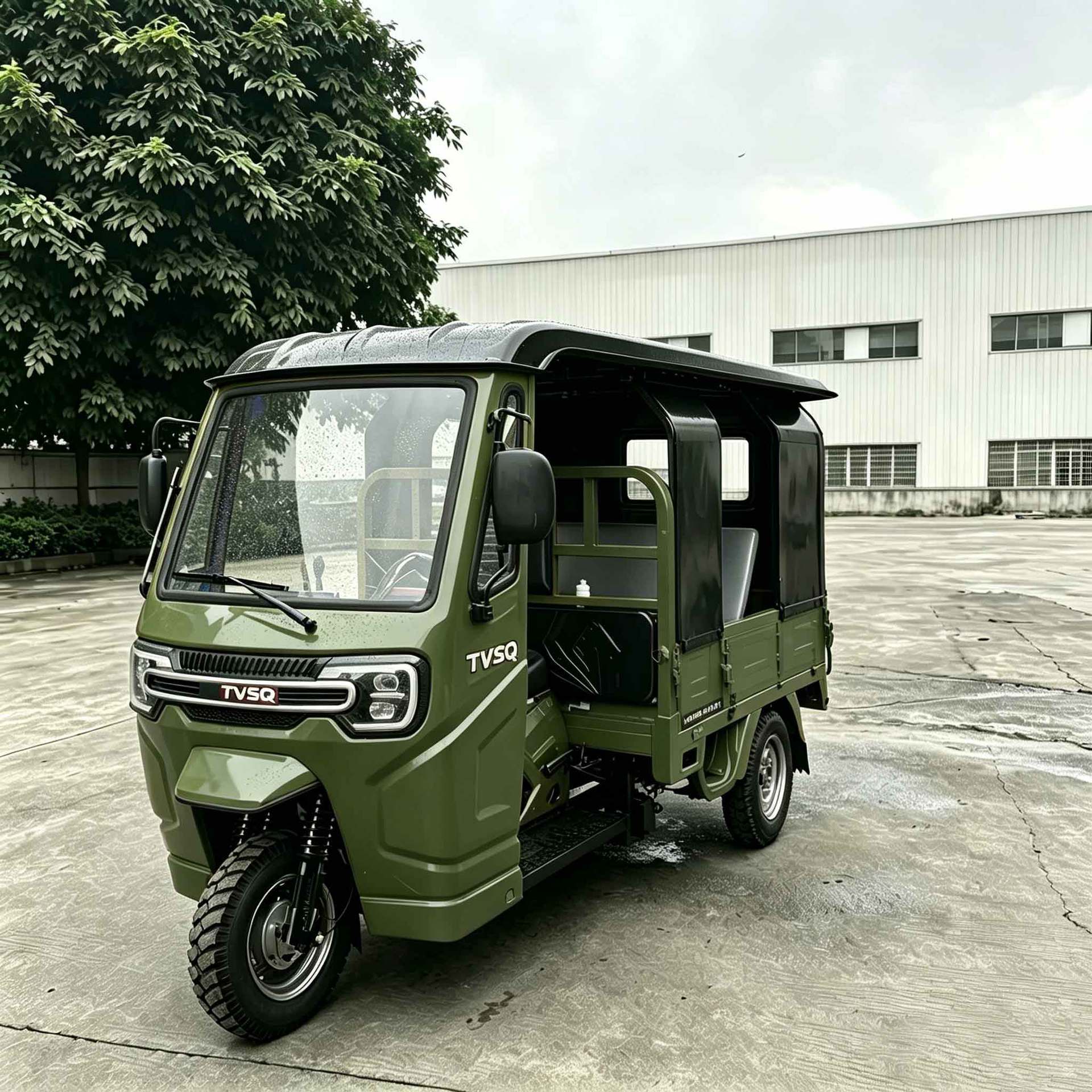 Dudu Car Manufacturer, Three-Wheeled Passenger Vehicle, Fuel-Powered Three-Wheeler for Passenger Transport, Tourist Vehicle for Scenic Spots, Military Green Model