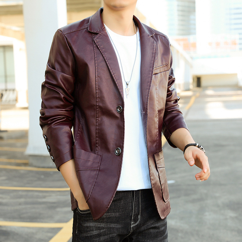 Primavera y otoño 902 cuello de traje chaqueta de cuero PU para hombre delgado estilo coreano guapo chaqueta de cuero para hombre chaqueta de motocicleta chaqueta de cuero
