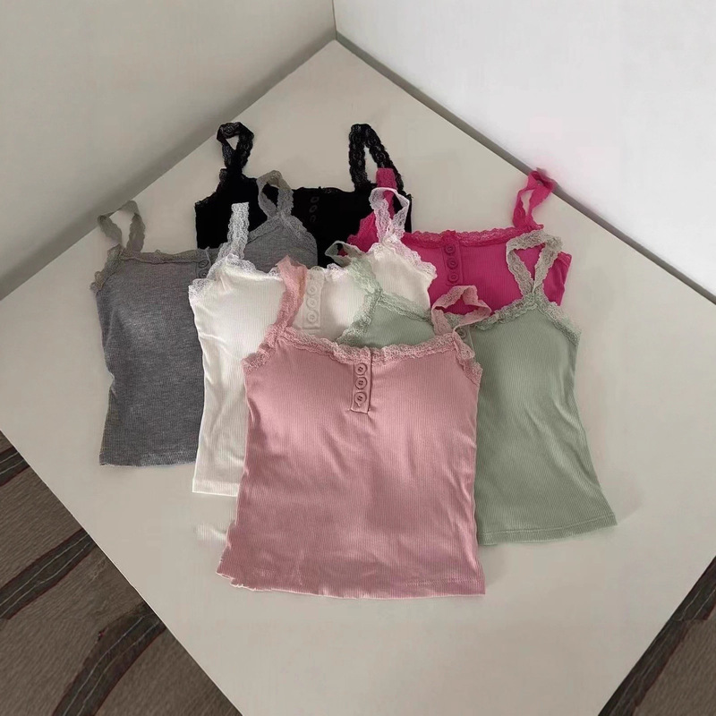 Korean Style Lace Camisole for Women with Breast Pads, Sweet and Pure Sexy Outer Wear, Sexy Slimming Look Inner Top for Women Korean Style Lace Camisole for Women with Breast Pads, Sweet and Pure Sexy Outer Wear, Sexy Slimming Look Inner Top for Women