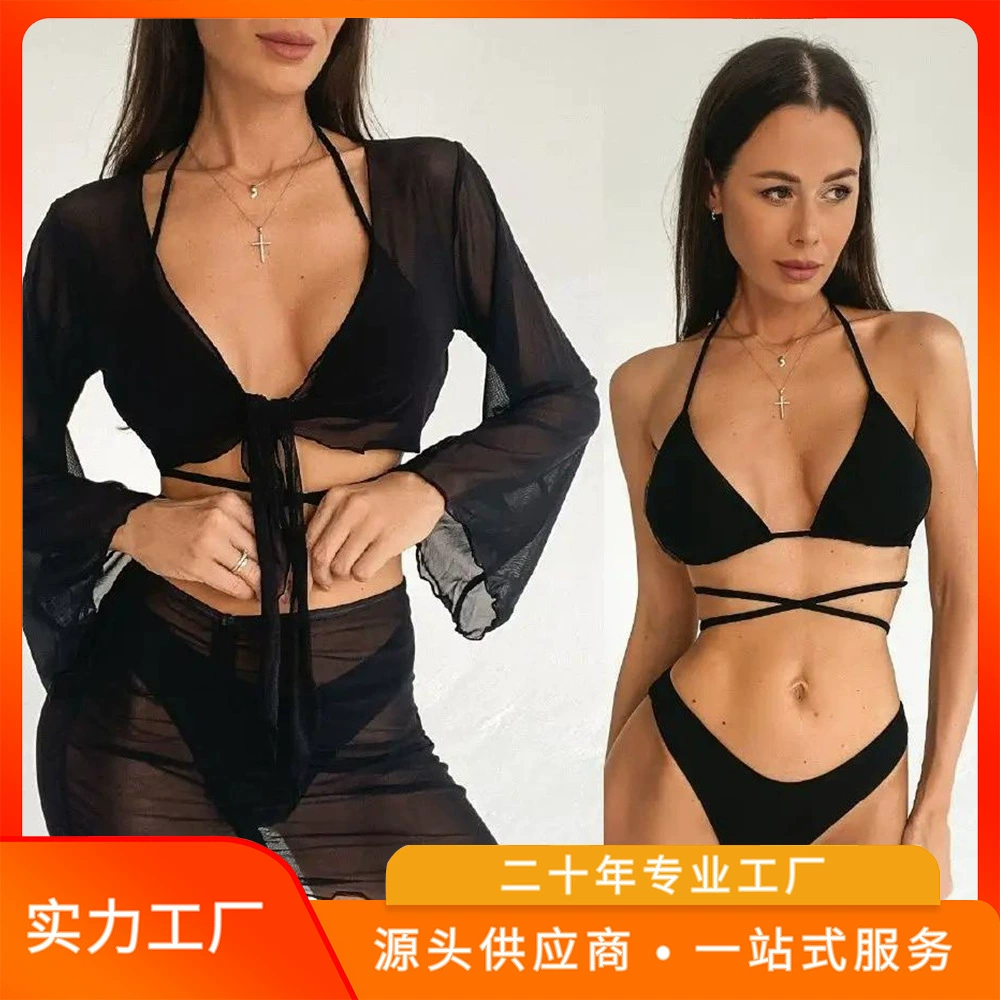 Европейский и американский трансграничный оптовый купальник для женщин внешней торговли купальник три комплекта купальник новый сплошной цвет бикини завод