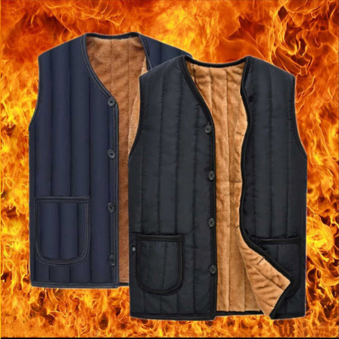 Chaleco de mediana edad y ancianos Chaleco de invierno de los hombres forrado de lana engrosada Chaleco de algodón cálido papá desgaste Chaleco de los hombres más el Tamaño 60