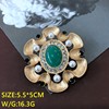 Glossy brooch, pin, with gem, flowered, with embroidery