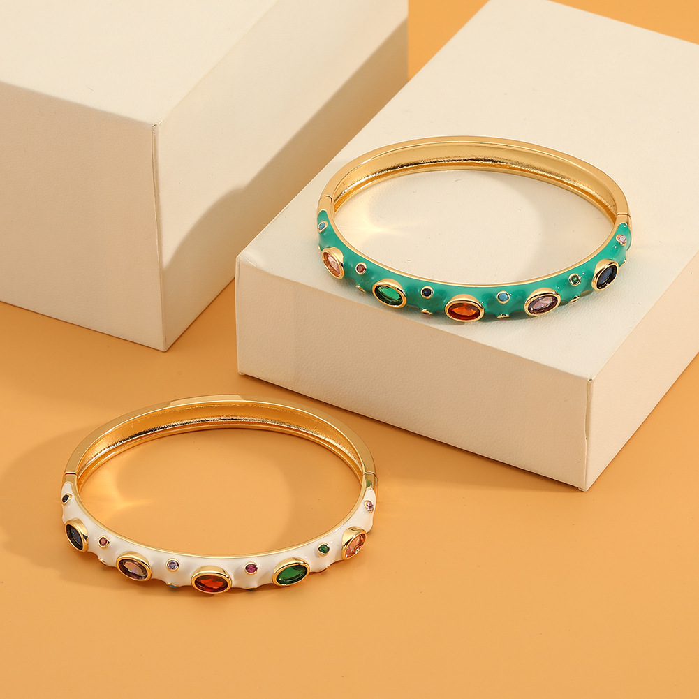 Retro Geometric Copper Bangle Inlay Zircon Copper Bracelets