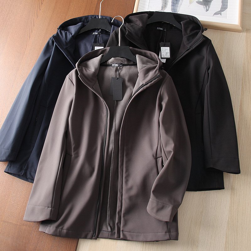 Spring and Autumn Men's Hooded Soft Case Windproof Water Splashing Rushing Clothes Loose Casual Outdoor Jacket Trendy Men's Mid-Length Jacket