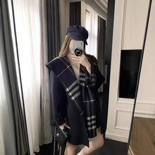 复古格纹斗篷羊毛大衣女2025秋冬高级感披肩双面呢毛呢小个子外套
