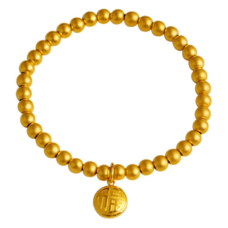 Nueva aleación de cobre antiguo francés Fuxi granos redondos pulsera llena de felicidad pulsera cuerda elástica pulsera joyería