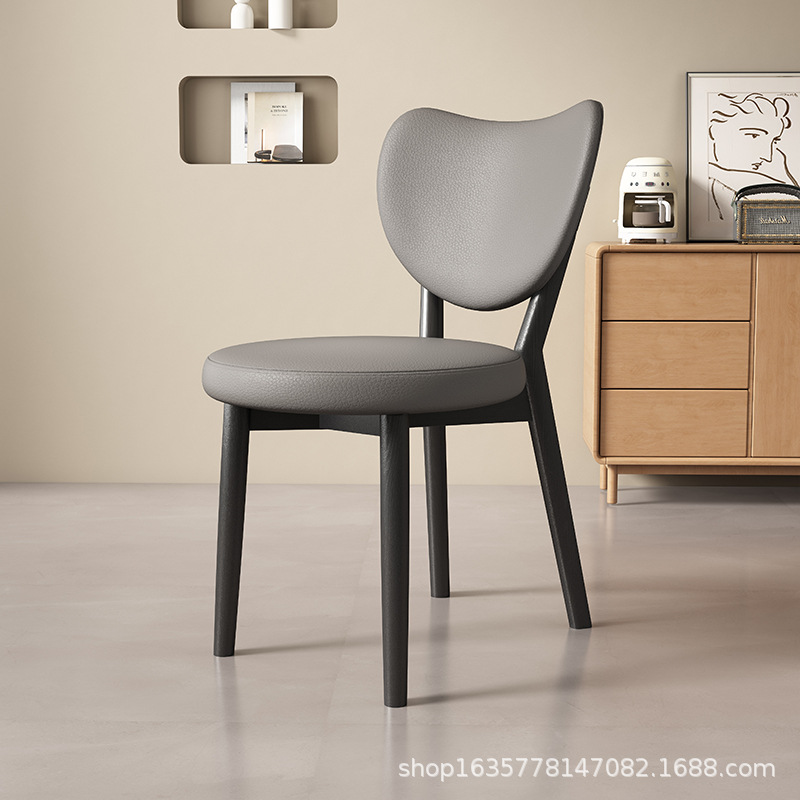 Silla de comedor de madera sólida retro nórdica, silla de comedor moderna y simple, respaldo de cuero suave, taburete de comedor de hotel antiguo