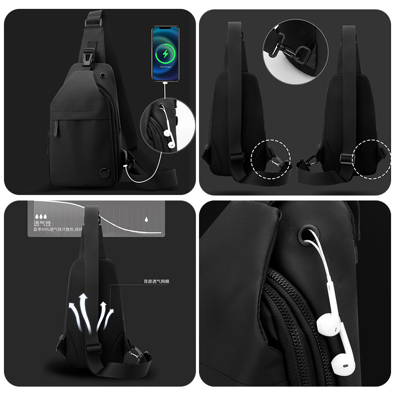 WEPOWER nuevo tipo de bolso de pecho para hombres, bolso de hombro ligero impermeable, interfaz de carga USB multifuncional, bolso de pecho