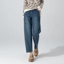 郑州女裤高端百搭牛仔裤女秋季高腰显瘦九分萝卜裤新品宽松老爹裤