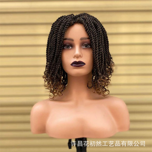 African Dreadlock Ponytail Wig with Three Braids for Women, Synthetic Fiber Wig, Black Gradient Dreadlock Short Hair