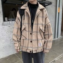 毛呢风ins时尚撞色休闲外套男韩版潮流学院风秋冬季痞帅潮牌上衣