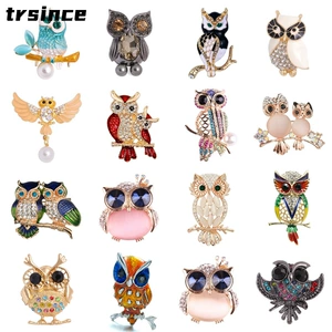 Hot sale new fashion crystal enamel owl brooch fashionable retro brooch clothing coat pin wholesale