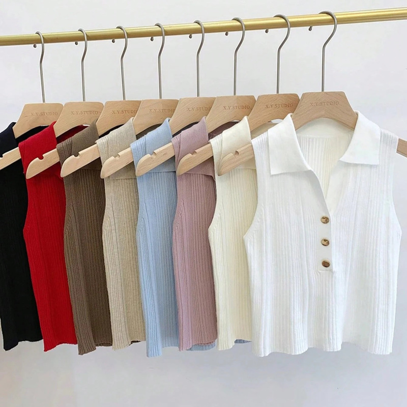 Source Factory Women's Summer V-Neck Sleeveless Knit Vest, Multi-Color Versatile Slim-Fit Base Top Source Factory Women's Summer V-Neck Sleeveless Knit Vest, Multi-Color Versatile Slim-Fit Base Top